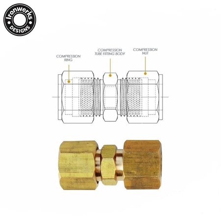 Ironwerks Designs 1/4" OD Compression Brass Hose Fitting, 10PK BCU.1-4.10